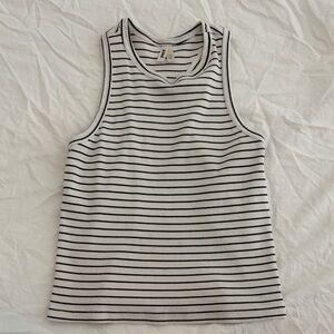 Pact Perfect Ribbed Black and White Striped Racerback Tank Top